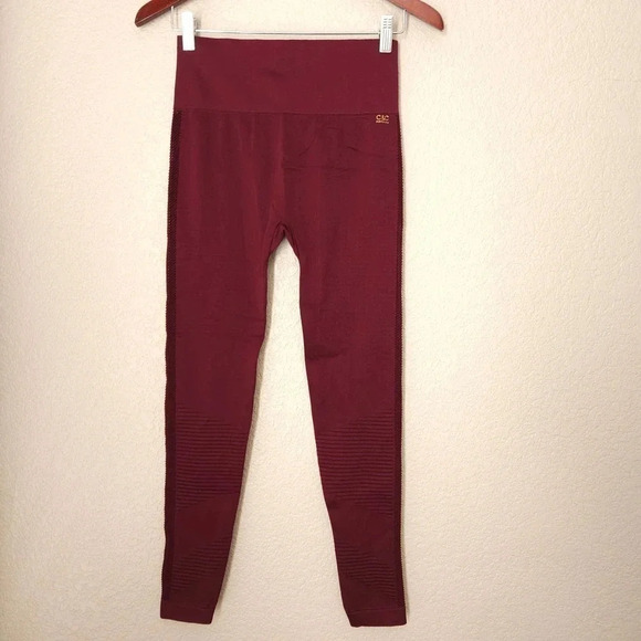 C&C California Women's Seamless Leggings Pants Medium Burgundy - Picture 3 of 5
